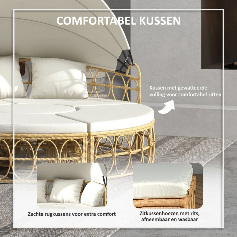 Outsunny Loungeset met uitschuifbaar dak, 4-delig, inclusief 5 kussens, rattanlook, 178B x 85T x 66,5H cm, beige