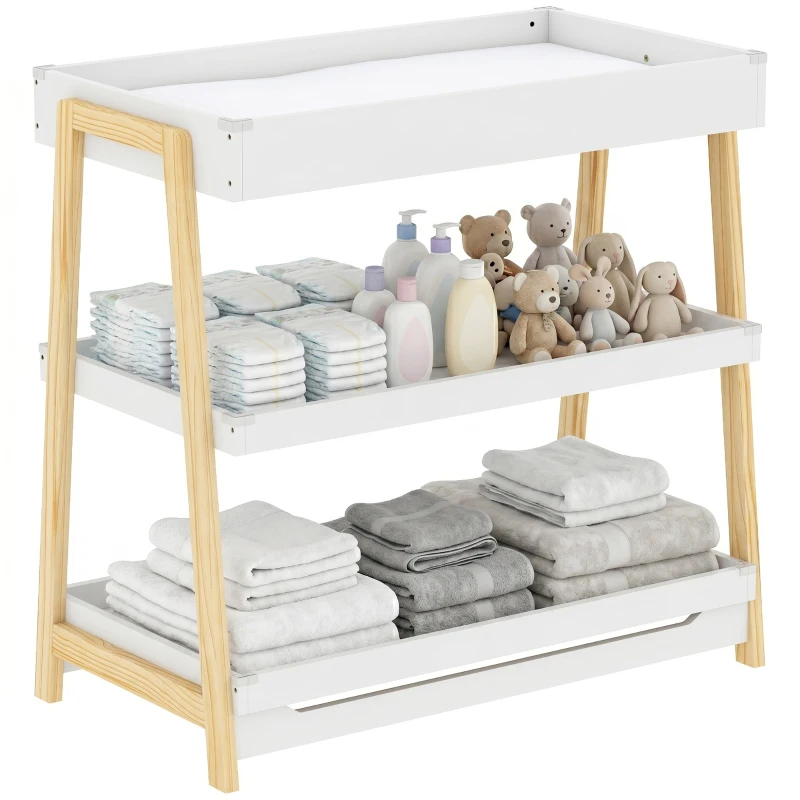 AIYAPLAY Baby Changing Table with 2 Storage Shelves, Nursery Diaper Changing Unit with Waterproof Changing Mat, White