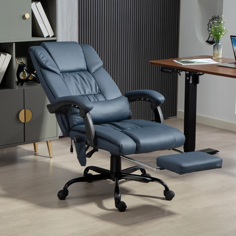 Vinsetto Fauteuil de bureau massant, repose-pied, hauteur réglable, dossier inclinable, télécommande filaire, 66x75x122cm, bleu
