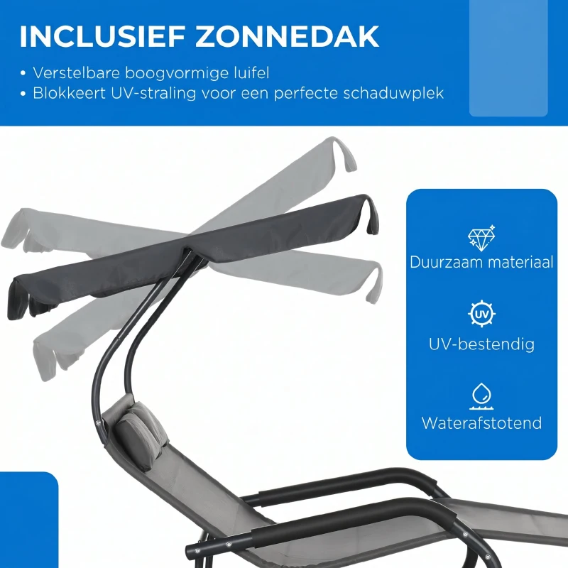 Outsunny dubbele ligstoel, schommelbank met zonnekap, wielen voor 2 personen