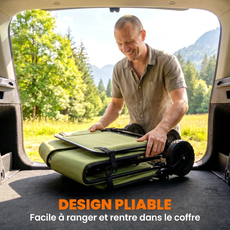 Outsunny Chariot de jardin pliable 130 L chariot de transport sac amovible poignée télescopique rotative 90 x 50 x 60 cm noir