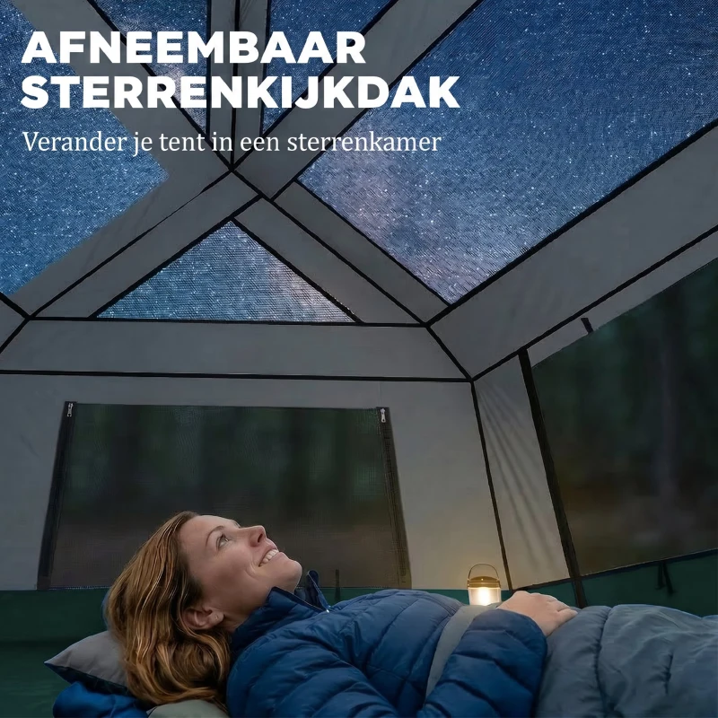 Outsunny Kampeertent voor 4-6 personen, stabiele waterdichte familietent met afneembaar dak, UV30+ bescherming, groen