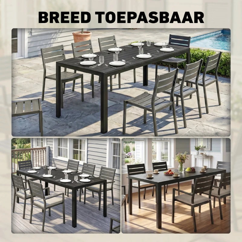Outsunny Tafel Aluminium WPC eettafel tuintafel tuinmeubel balkon zwart