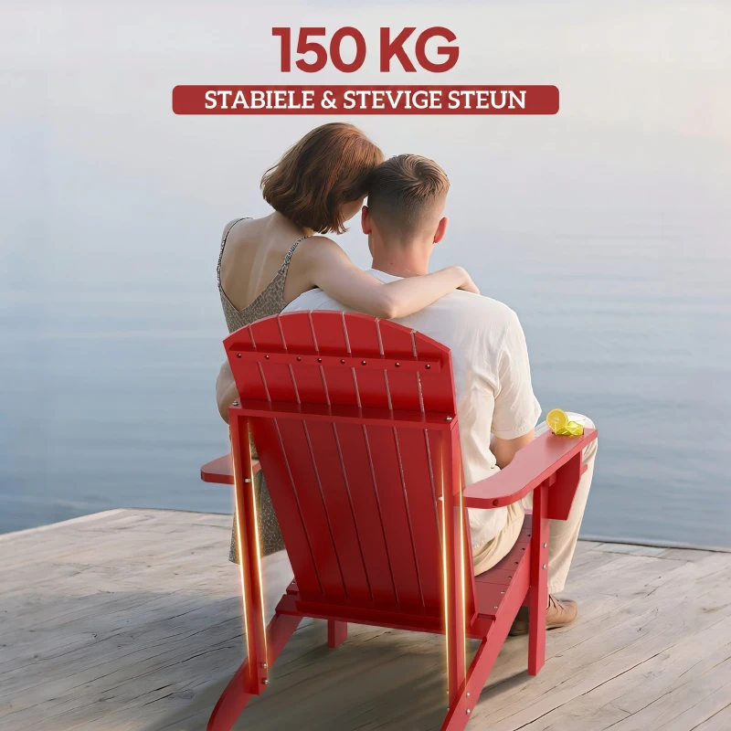 Outsunny Adirondack Tuinstoel Tuinsessel Outdoor-Sessel, 72 cm x 97 cm x 92 cm, Rood