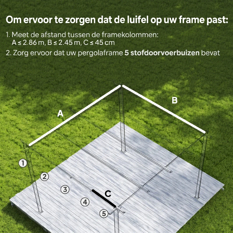 Outsunny vervangend dak 3x2.15m polyester uitschuifbaar voor tuinpaviljoen grijs