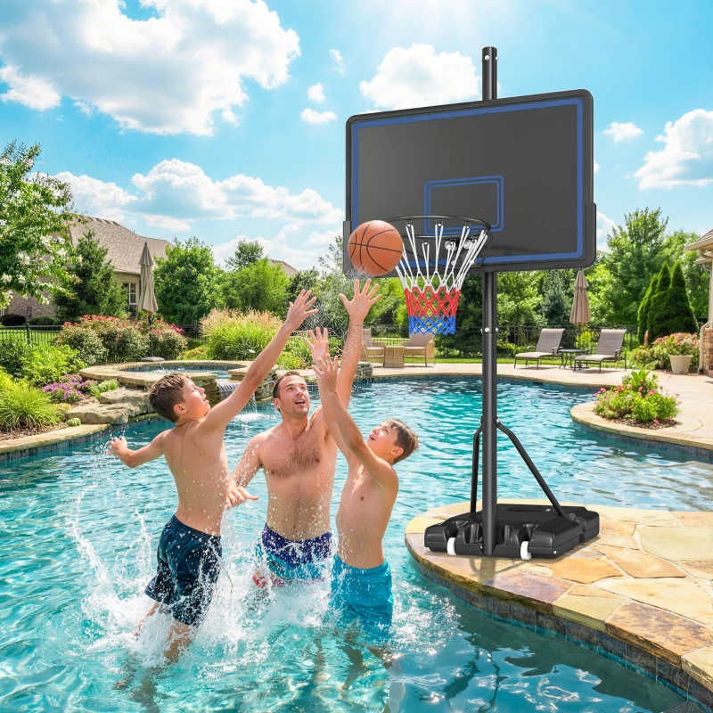 SPORTNOW Panier de Basketball sur Pieds avec Hauteur Réglable de 1,35 à 3,05 m avec Roues, Base de Lestage et Sac de Sable, Bleu