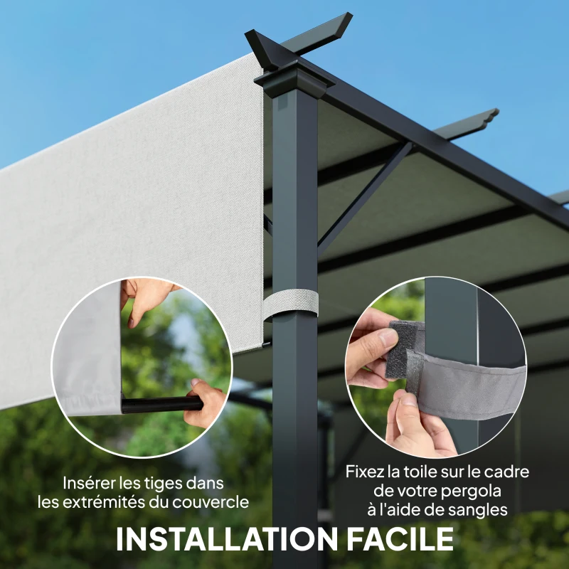 Outsunny Lot de 2 toiles de rechange pergola rétractable 4,9 x 1,2 m pour pergola de 3 x 3 m polyester protection UV gris clair
