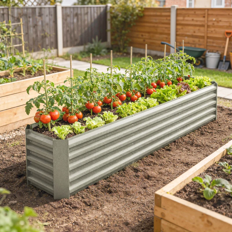Outsunny Carré potager potager surélevé acier galvanisé barres de soutien et plaques d'angle fond ouvert 240x40x45cm gris argenté