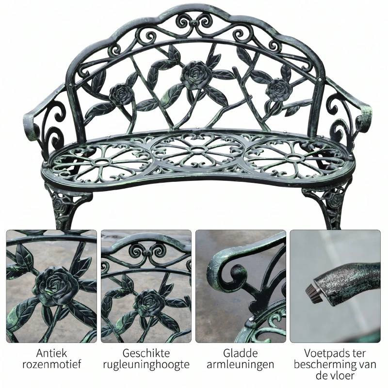 Outsunny Tweedezits Tuinbank 100 cm, Antiek Groen voor Tuin Comfort voor Gezins en Rustbank