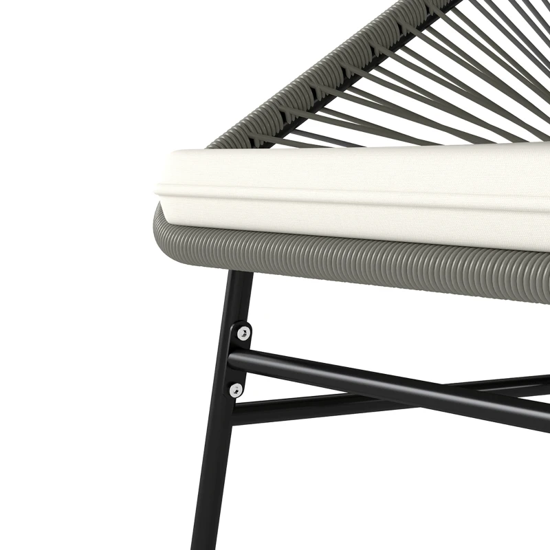 Outsunny 3-Delig Outdoor Meubelset, 1 Tafel, 2 Stoelen, Rotan Vlecht, Stalen Frame, Koffietafel Met Glazen Blad, Donkergrijs