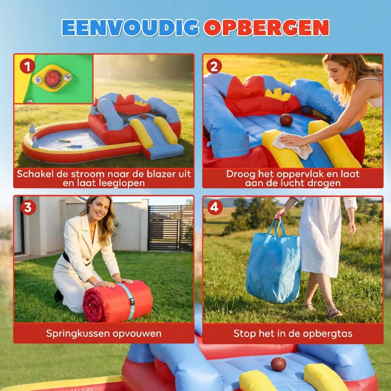AIYAPLAY Opblaasbaar Springkussen met Blazer Glijbaan Trampoline Plonsbad Waterpistool 342x255x209 cm Blauw
