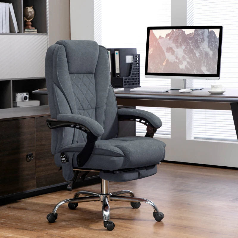 Vinsetto Fauteuil de bureau massant et chauffant hauteur réglable dossier inclinable télécommande repose-pieds rétractable gris