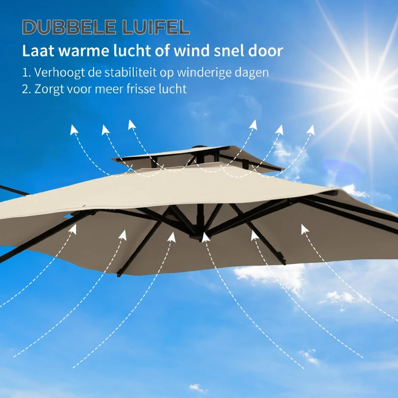 Outsunny Zweefparasol 2.94x2.94, Aluminium, Khaki