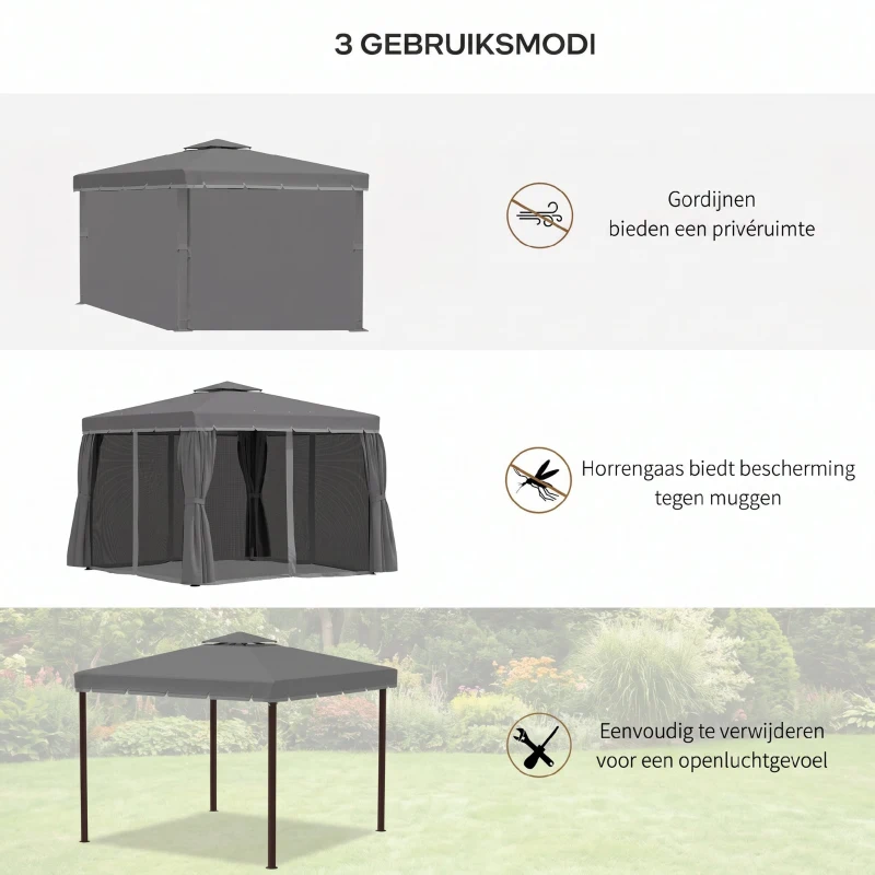 Outsunny paviljoen voor in de tuin met tweelaags dak donkergrijs 3 x 3 x 2.7m