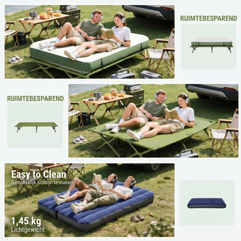 Outsunny Campingbedje met Matras Hoge Slaap Draagbaar, Groen