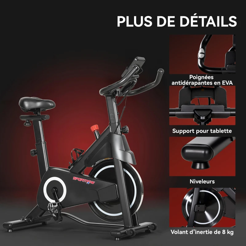 SPORTNOW Vélo d'Appartement, Vélo d'Exercice, Résistance Magnétique Réglable, Écran LCD, Siège Confortable, 108x51x116cm, Blanc