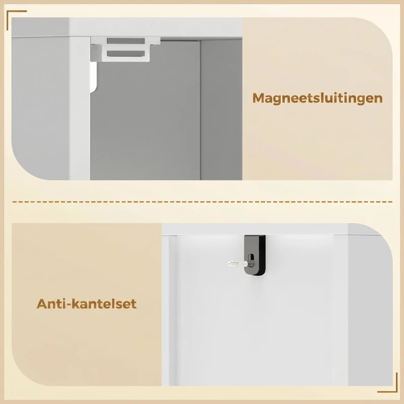 HOMCOM Badkamerkast smalle hoge kast met lade, gebogen deuren, open vak, verstelbare plank, 20x20x185 cm, Wit