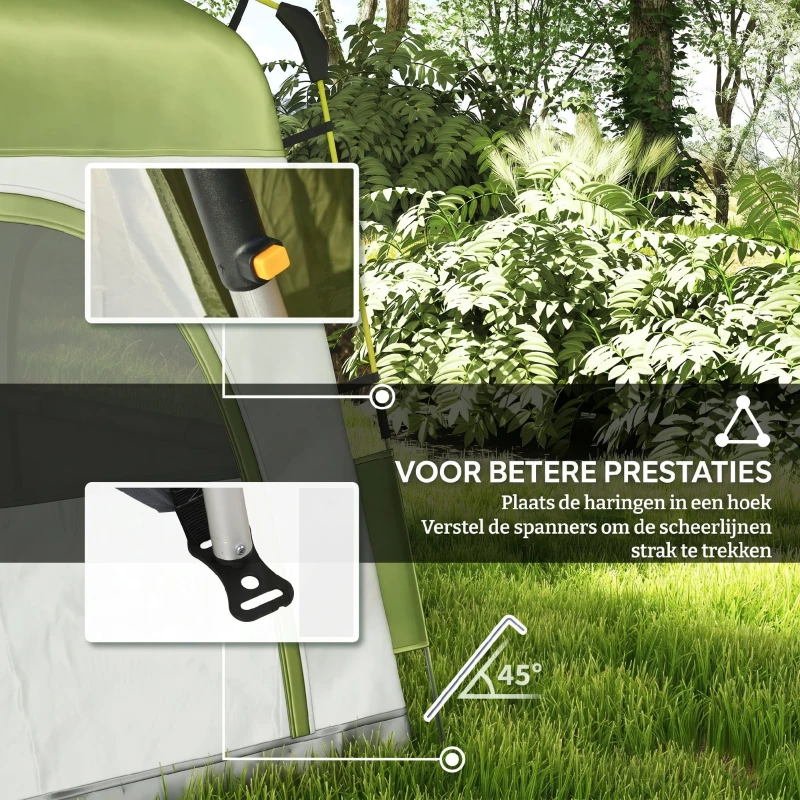 Outsunny 4 Persoons Koepeltent, Grote Familie Koepeltent voor Campen, Ruime 195x240x240cm, Groente(m-7)