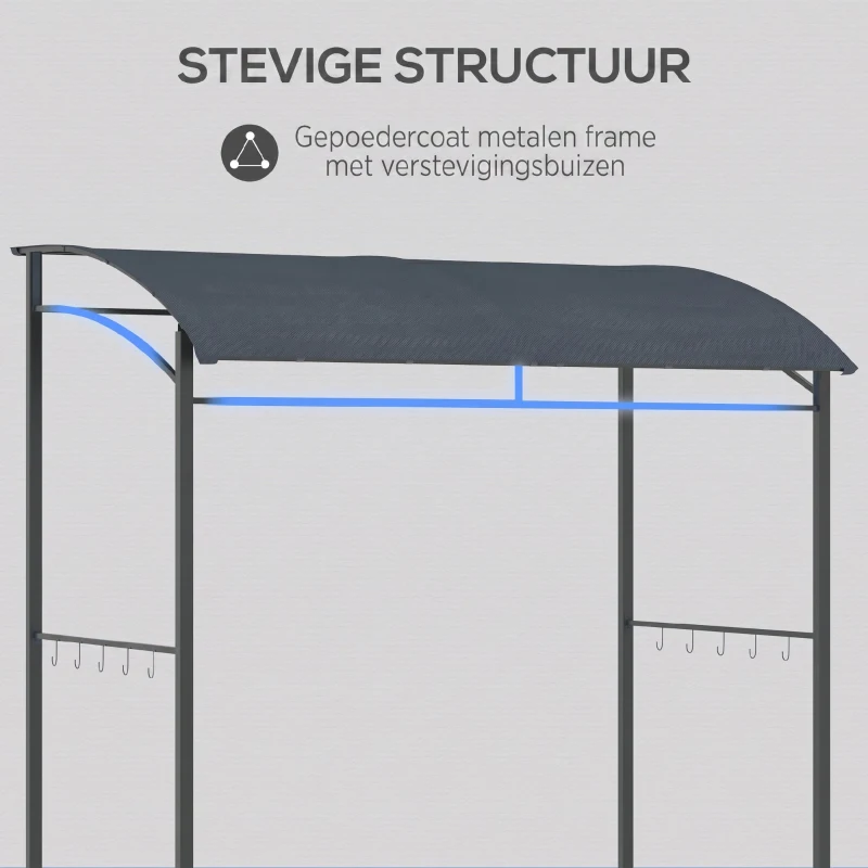 Outsunny Grillpaviljoen, Grillafdak, Regenbescherming, Haken voor Keukengerei, Stalen frame, grijs, 215 x 150 x 174/220 cm