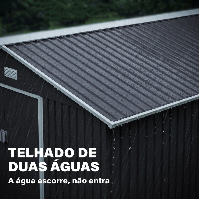 Outsunny Abrigo de Jardim Metálico para Armazenamento de Ferramentas com Base de Reforço Incluída e 4 Janelas 277x322x192 cm Cinza Escuro