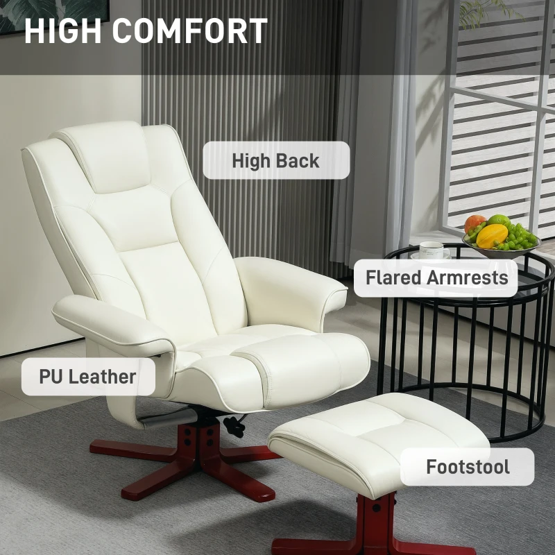 HOMCOM Faux Leather Manual Recliner and Footstool Set - Cream White
