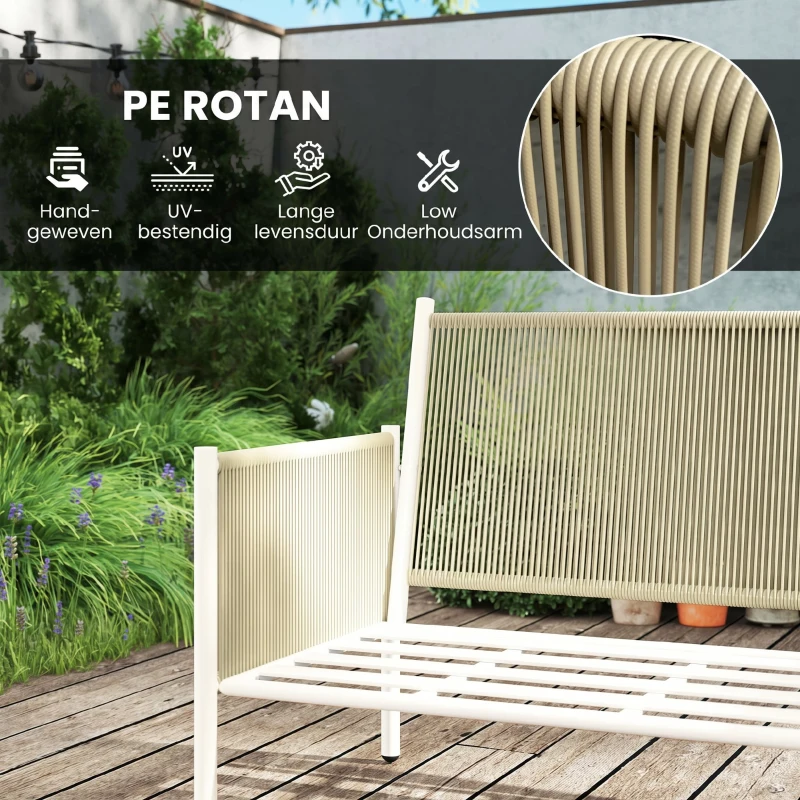 Outsunny Tuinmeubelset van Polyrattan met 2-zitsbank, Fauteuils en Glazen Tafel - Weerbestendig voor 4 Personen - Bruin+Grijs
