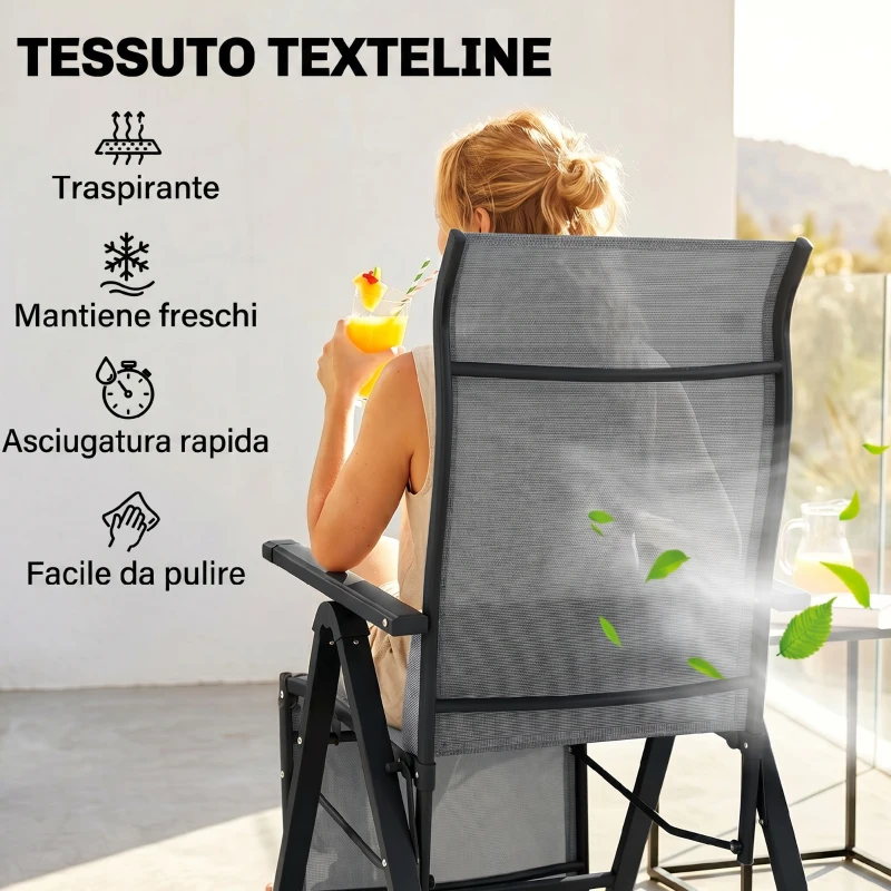 Outsunny Sdraio da Giardino Zero Gravity Pieghevole e Reclinabile a 9 Livelli con Cuscino Lombare, Grigio