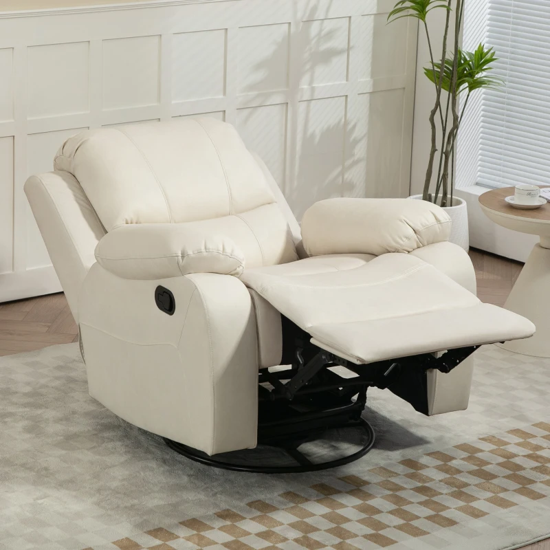 HOMCOM Relaxstoel, verstelbare leuning & voetsteun, draaibaar, tot 150 kg, stalen frame, 93x100x98cm, Crèmewit(m-10)