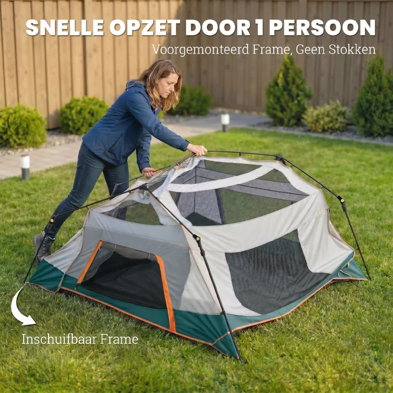 Outsunny Kampeertent voor 4-6 personen, stabiele waterdichte familietent met afneembaar dak, UV30+ bescherming, groen