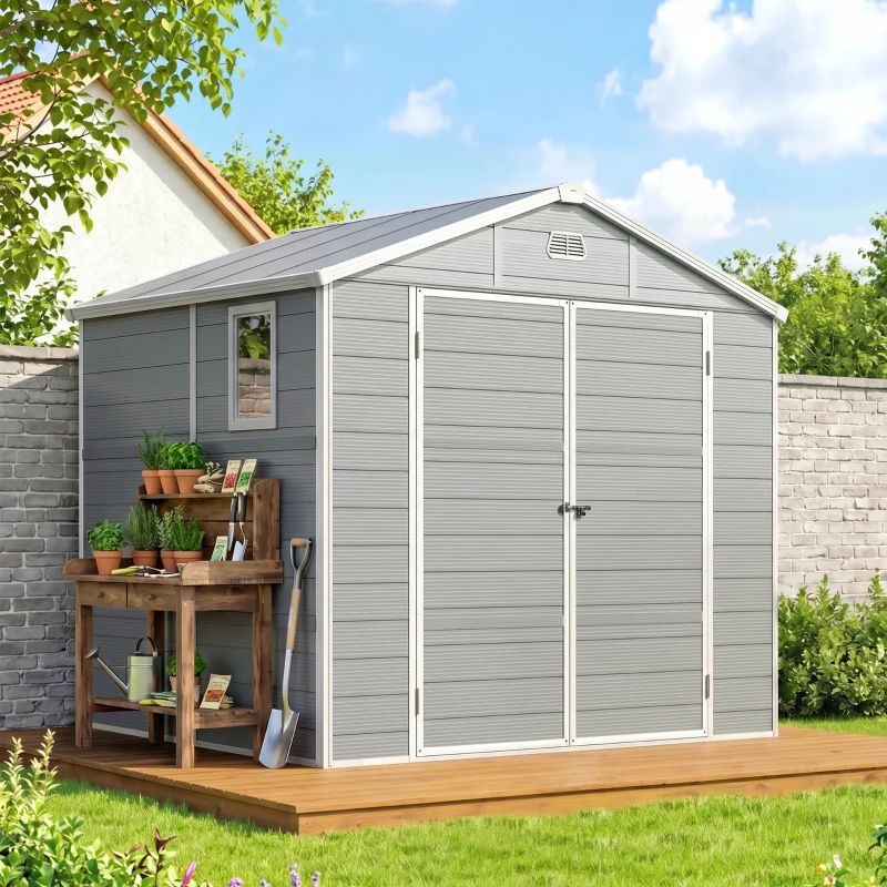 Outsunny Tuinschuur, 4,1m², tuinhuis met zadeldak, 240 x 190 x 180/228 cm