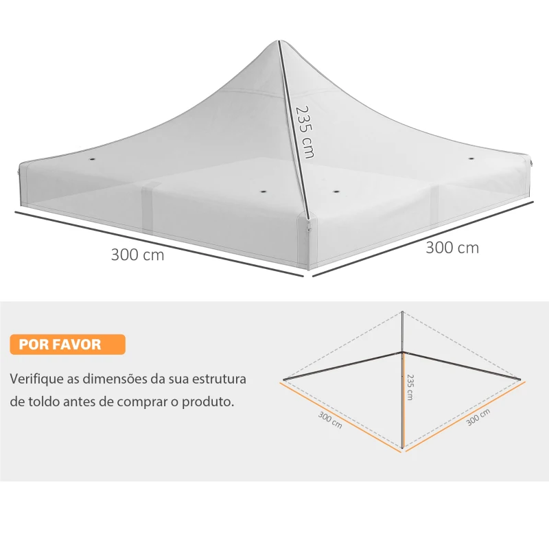 Outsunny Toldo de Substituição 3x3 m para Pérgola de Jardim Cobertura de Substituição para Tenda Dobrável Impermeável Branco