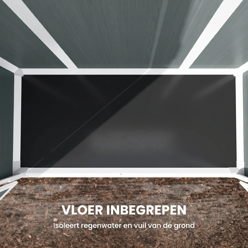 Outsunny Tuinberging 0,8m², Tuinhuis met inklapbare planken, 134 x 68,5 x 170 cm Kunststof met Afsluitbare Dubbele Deur Bodemplaat