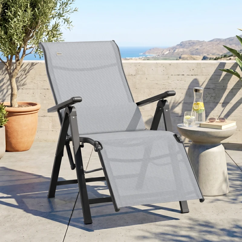 Outsunny Sdraio da Giardino Zero Gravity Pieghevole e Reclinabile a 9 Livelli con Cuscino Lombare, Grigio