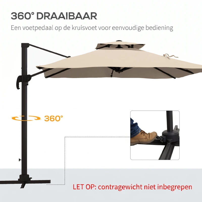Outsunny Zweefparasol 2.94x2.94, Aluminium, Khaki