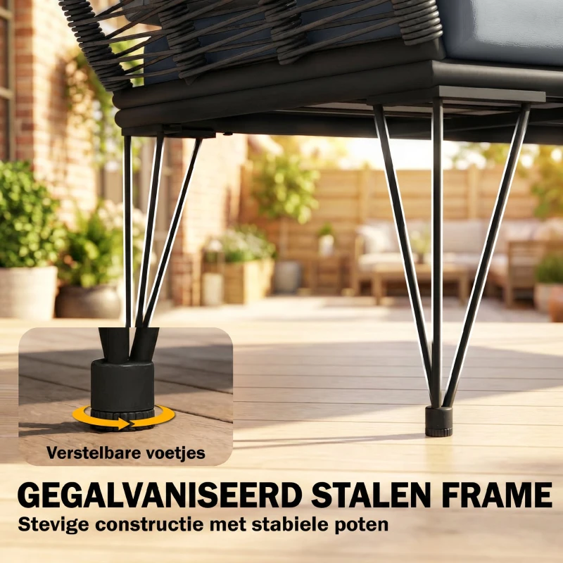 Outsunny Tuinbank met kussens 2-zits bank outdoor balkonbank rotanbank tuinmeubelen 123 x 67 x 72 cm lichtgrijs