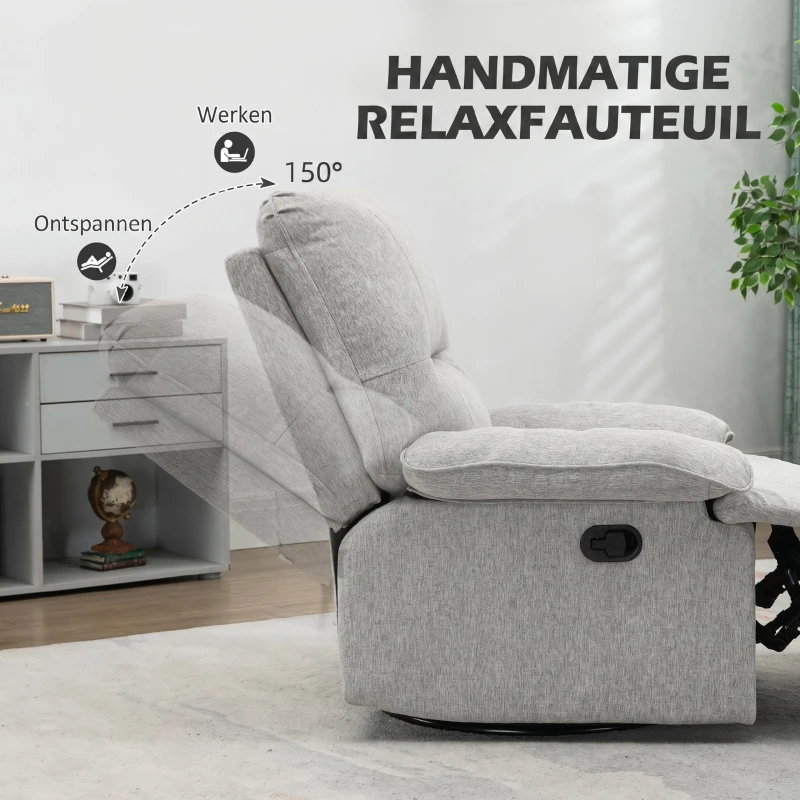HOMCOM Relaxstoel met Ligfunctie, Voetsteun, tot 160 kg, 89x98x101cm, Lichtgrijs(m-4)