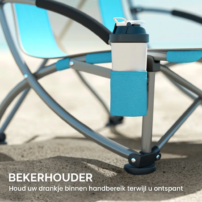 Outsunny 2-Delige Set Opvouwbare Campingstoelen met Drankhouder en Netstof Rugleuning tot 120 kg - Blauw
