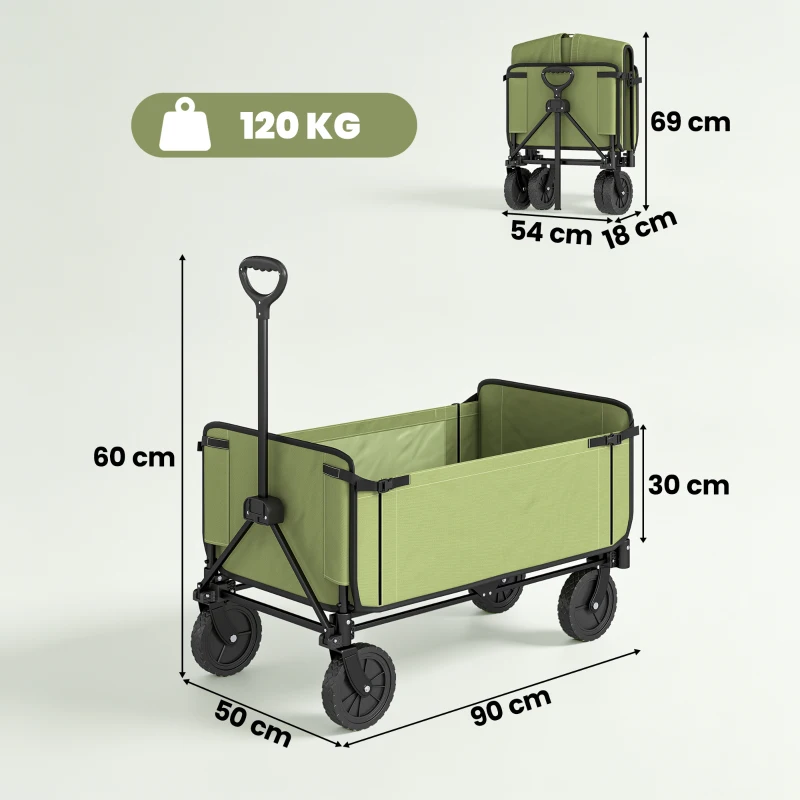 Outsunny Chariot de jardin pliable 130 L chariot de transport sac amovible poignée télescopique rotative 90 x 50 x 60 cm noir