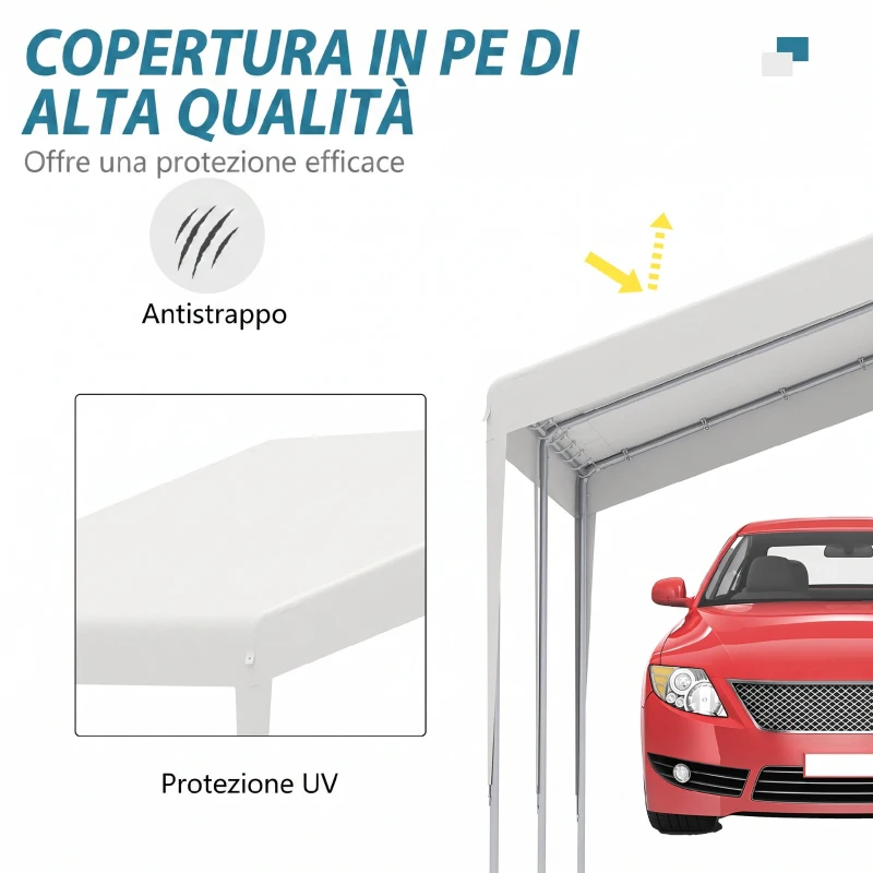 Outsunny Garage Portatile 4x4m con Tettoia anti UV, Pioggia e Vento per Veicoli, Matrimoni e Feste - Bianco