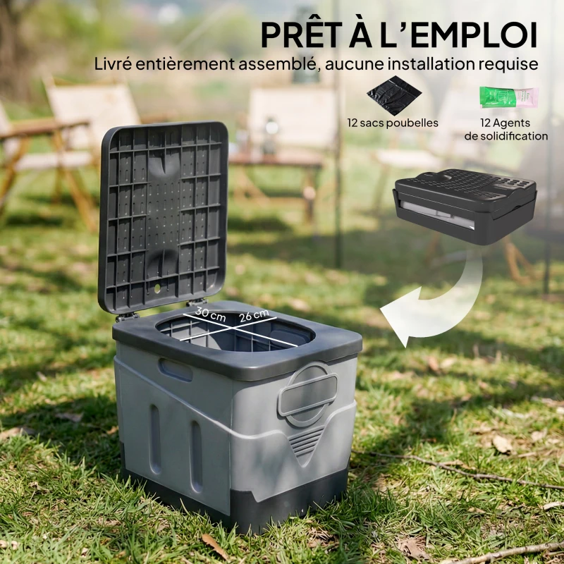 Outsunny Toilette Portable Camping pliable Toilette de camping pour Hommes et Femmes avec 12 packs d'agent 34x29x30 cm gris