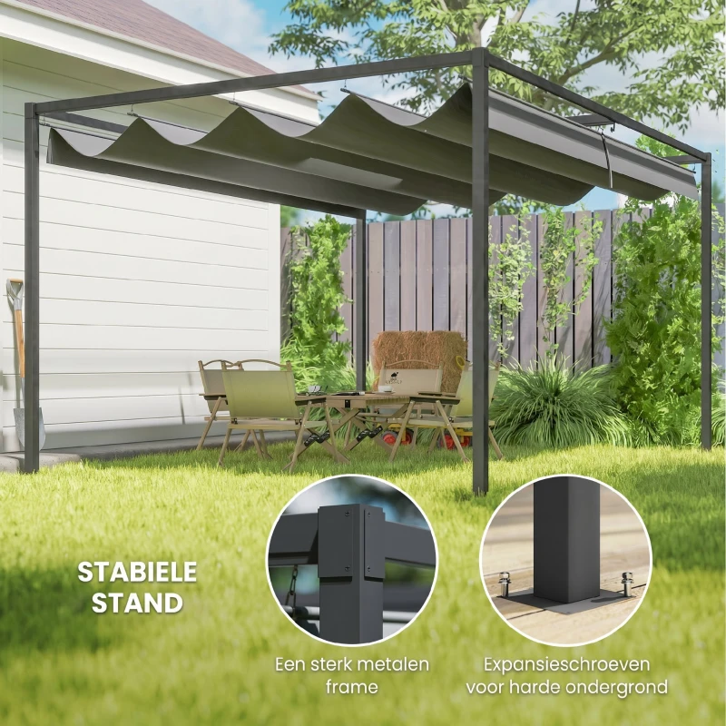 Outsunny Pergola, Robuuste Zonwering voor Tuin, Balkon, Terras, van Metaal en Kunststof, UV- en Waterbestendig, Donkergrijs