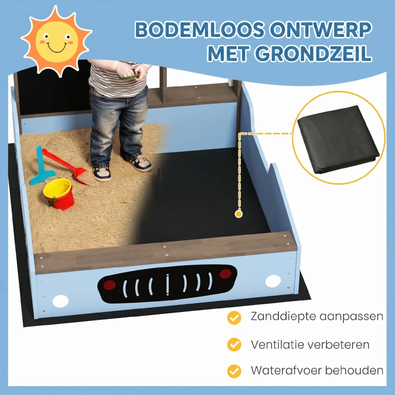 AIYAPLAY Zandbak met Voordak, Ontwerp van Een Kruidenierswinkel, Zitbank, Tekentafel, Sparrenhout, 104H x 108L x 90B cm, Blauw