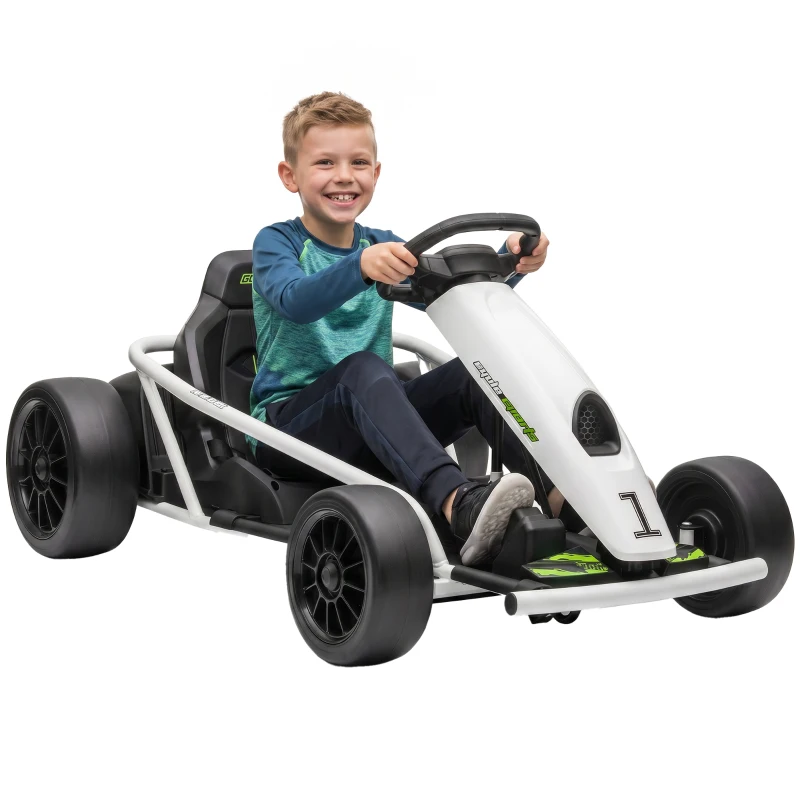 HOMCOM 24V Electric Go Kart for Kids, Drift Ride-On Racing Go Kart with 2 Speeds, for Boys Girls Aged 8-12 Years Old, White