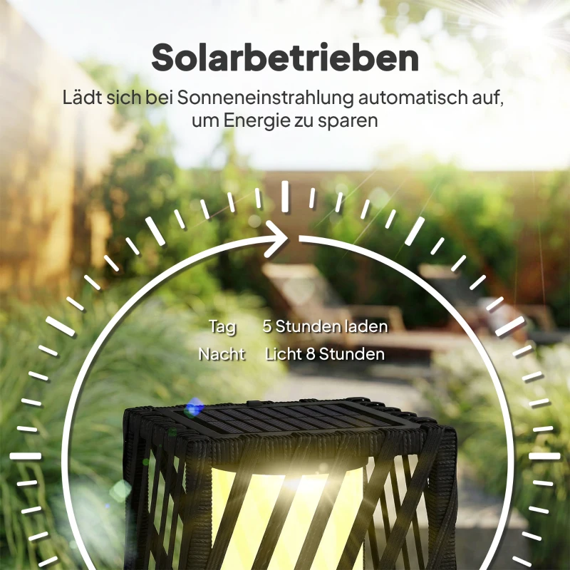 Outsunny Solar Stehlampe Rattan Solarlampen mit Automatische LED IP44 spritzwassergeschützte Solarleuchte 16x16x68 cm Schwarz