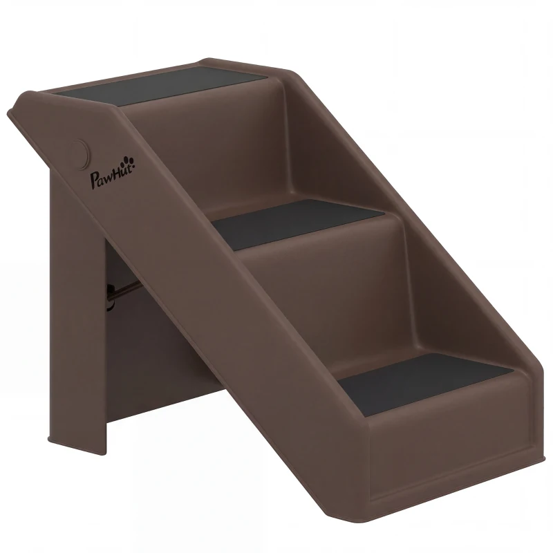 PawHut Escalier pour Chien Pliant à 3 Marches Antidérapantes Escalier pour Animaux en Plastique 53 x 30,5 x 36,5 cm Marron
