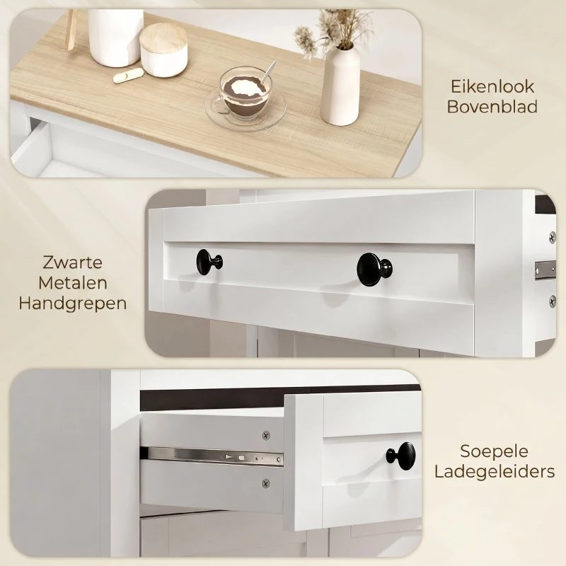 HOMCOM Dressoir keukenkast met lade, dubbele deur, verstelbare legplank, voor woonkamer, 78,5 x 35 x 80 cm Wit