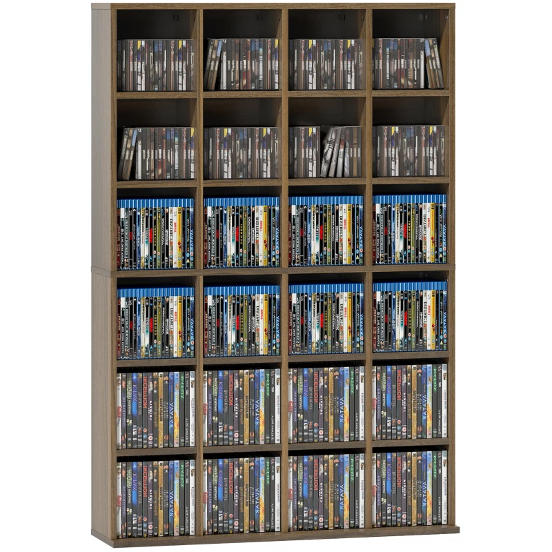 HOMCOM Meuble de rangement multimédia 456 CD/ 336 DVD - bibliothèque en bois avec étagères réglables, 89 x 130,5 cm, marron(m-11)
