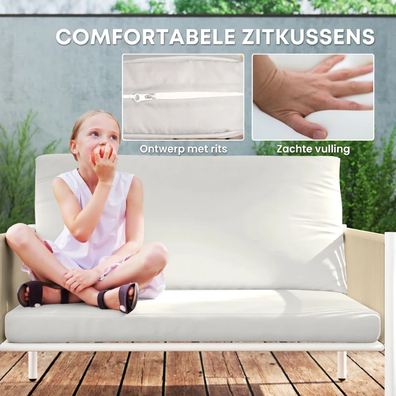 Outsunny Tuinmeubelset van Polyrattan met 2-zitsbank, Fauteuils en Glazen Tafel - Weerbestendig voor 4 Personen - Bruin+Grijs