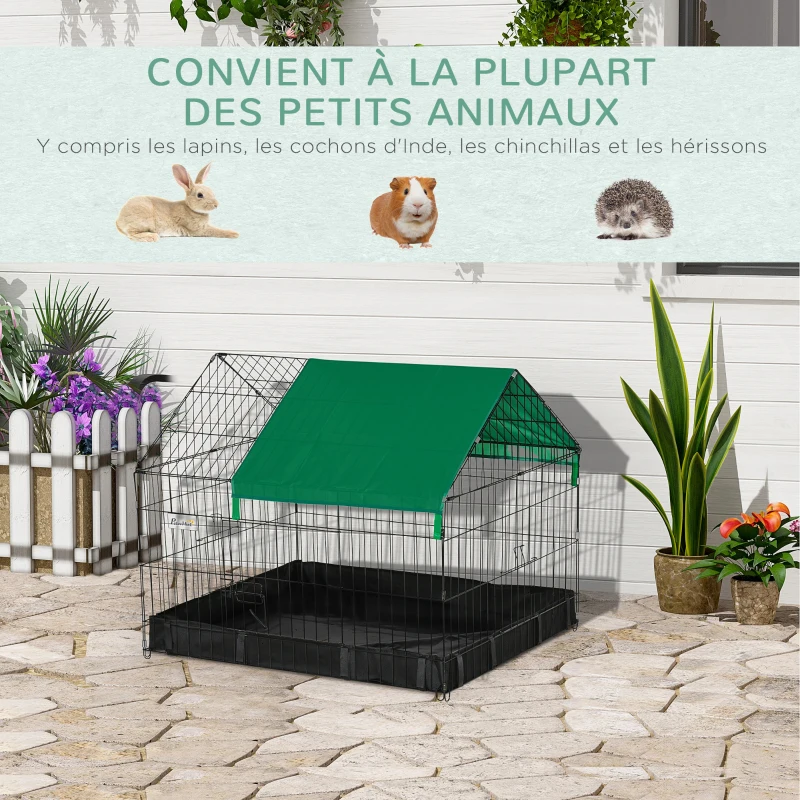 PawHut Cage enclos lapins petits animaux rongeurs Intérieur ou Extérieurs avec bache Protection Inclus - 90 x 75 x 75 cm