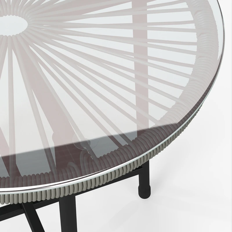 Outsunny 3-Delig Outdoor Meubelset, 1 Tafel, 2 Stoelen, Rotan Vlecht, Stalen Frame, Koffietafel Met Glazen Blad, Donkergrijs